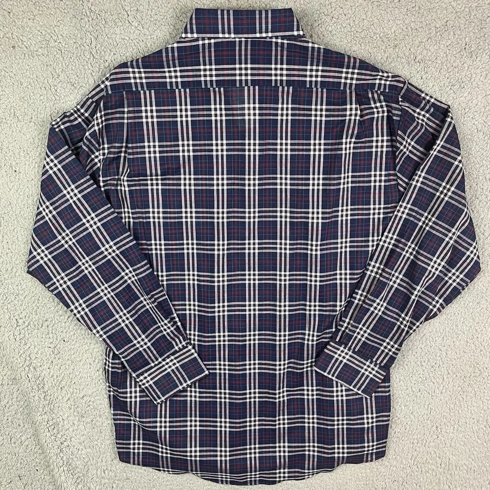 Vintage Key Elements 90's Button Shirt Plaid Blue‎ Red White Long Sleeve Lg NOS